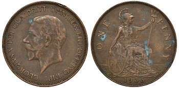 Великобритания 1 пенни 1935 Георг V (1910-1936) КМ 838, Spink 4055 бронза 4162-215
