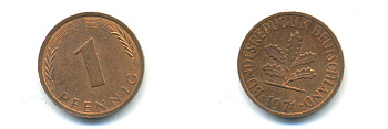 ФРГ 1 ПФЕННИГ 1971 J KM 105, J.380 сталь плакированная медью 176-655