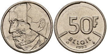 Бельгия 50 франков 1993 Belgie, Бодуэн I (1951-1993) KM 169 никель 4601-127