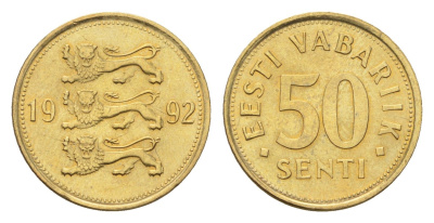 Эстония 50 сентов 1992 KM 24 латунь UNC 4668-644