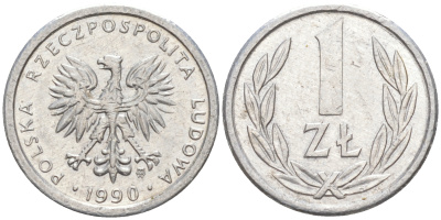 ПОЛЬША 1 ЗЛОТЫЙ 1990 MW KM 49.3 алюминий UNC 187-941