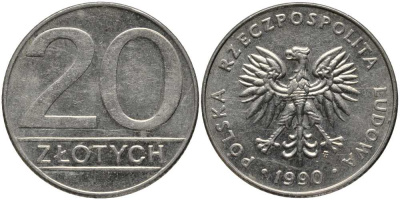 Польша 20 злотых 1990 MW KM 153.2, Parchimowicz 255b медно-никель 180-442
