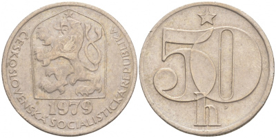 ЧЕХОСЛОВАКИЯ 50 ГЕЛЛЕРОВ 1979 СОЦИАЛИСТИЧЕСКАЯ РЕСПУБЛИКА KM 89 медно-никель 186-125