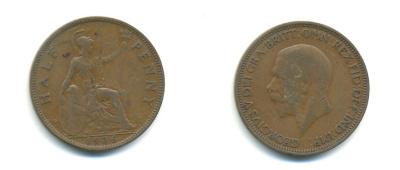 Великобритания 1/2 пенни 1936 Георг V (1910-1936) KM 837, Spink 4058 бронза 59-931