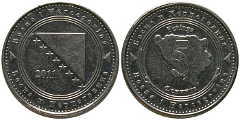 Босния и Герцеговина 5 фенингов 2011 KM 121 сталь плакированная никелем 4549-166