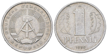 ГДР 1 пфенниг 1980 A KM 8.2 алюминий 206-516