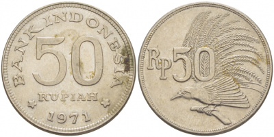Индонезия 50 рупий 1971 райская птица KM 35 медно-никель UNC 3457-611