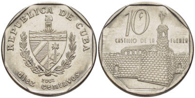 Куба 10 сентаво 2002 форт в Гаване Ла-Фуэрса KM 576.2 сталь плакированная никелем 66-712