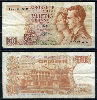 Бельгия 50 франков 1966 Pick 139 (4) бумага 6299-16-1-2