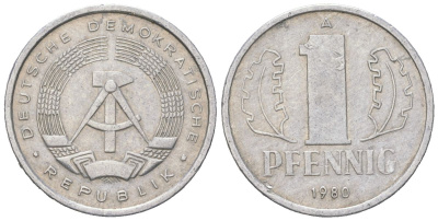 ГДР 1 пфенниг 1980 A KM 8.2 алюминий 206-516