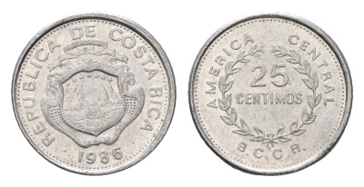 Коста-Рика 25 сентимо 1986 KM 188.3 алюминий UNC 4697-253