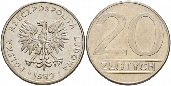 ПОЛЬША 20 ЗЛОТЫХ 1989 MW KM 153.2 медно-никель 77-724
