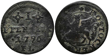 Росток 1 пфенниг 1796 FL, Фридрих (1796-1802) KM 2а медь 4448-836