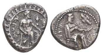 Киликия, Тарс статер 378-362 гг. до н.э. персидский сатрап Датам, Баал на троне, держит виноградную гроздь/сатрап на троне, держит стрелу, справа лук, крылатый солнечный диск (Фаравахар-символ зороастризма), 9,95 гр BMC 32 серебро 00-814-23