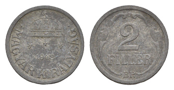 Венгрия 2 филлера 1943 BP KM 519 цинк 4658-337