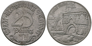 Ротенбург-об-дер-Таубер (Бавария) 25 пфеннингов 1921 Funck 453.6i, Men05 22013.10, Men18 27505.10 железо 4586-1014