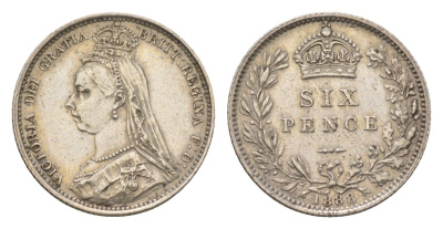 Великобритания 6 пенсов 1888 Виктория (1837-1901) KM 760, Spink 3929 серебро 3896-635