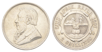 ЮАР 2 шиллинга 1897 ZAR, Трансвааль, Крюгер KM 6 серебро 5010-1215