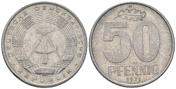ГДР 50 пфеннигов 1971 A KM 12.2 алюминий 4635-833