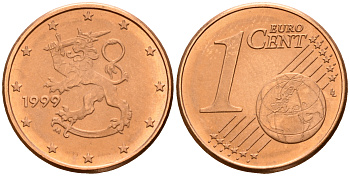 Финляндия 1 евроцент 1999  KM 98 сталь плакированная медью  UNC  4189-151