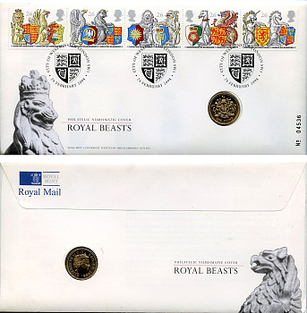 Великобритания 1 фунт 1998 Елизавета II (1952-2022), в оригинальном конверте, с марками, первый день гашения KM 993, Spink J13 медно-никель BU 4-3-8-54