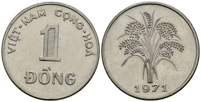 Южный Вьетнам 1 донг 1971 KM 7a сталь с никелевым покрытием 4171-1134