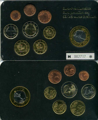Кипр евронабор из 8 монет + 1 евро пробник 2008 2 евро юбилейные, в пластике  биметалл  UNC  1181-1-13