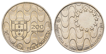 Португалия 200 эскудо 1992 Председательство Португалии в Евросоюзе KM 663 медно-никель UNC 74-834