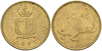 Мальта 1 цент 1995 ласка, горностай KM 93 никель латунь 4585-1225