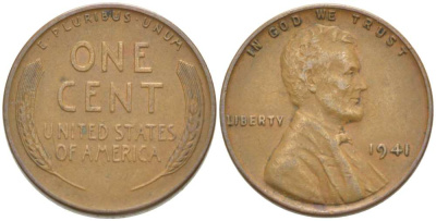США 1 ЦЕНТ 1941 ЛИНКОЛЬН KM 132 бронза 218-869