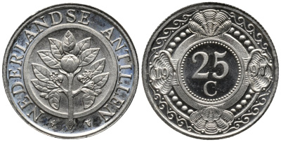 Нидерландские Антилы 25 центов 1997 Беатрикс (1980-2013) KM 35 никелированная сталь UNC 4576-1234
