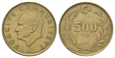 Турция 500 лир 1991 Кемаль Ататюрк KM 989 алюминиевая бронза 4699-1246