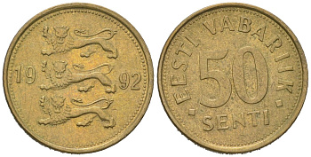 Эстония 50 сентов 1992 KM 24 латунь 4621-518