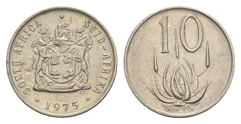 ЮАР 10 центов 1975 герб, цветок алоэ KM 85 никель 4621-841