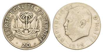 Гаити 20 сантимов 1975 ФАО, Президент Жан-Клод Дювалье KM 100 медно-никель 4654-611