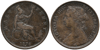 Великобритания 1/2 пенни 1876 Н, Виктория (1837-1901) KM 754, Spink 3957 бронза 34-942