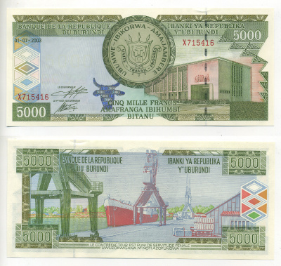 БУРУНДИ 5000 ФРАНКОВ 2003 Pick 42b бумага aUNC 6278-27-1