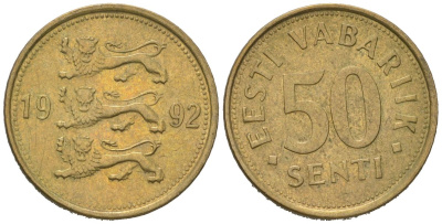 Эстония 50 сентов 1992 KM 24 латунь 4621-518