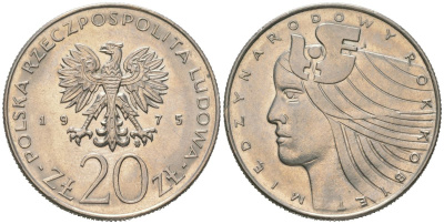 Польша 20 злотых 1975 MW, Международный год женщины Y 75 медно-никель BUNC 4599-1246