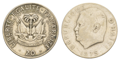 Гаити 20 сантимов 1975 ФАО, Президент Жан-Клод Дювалье KM 100 медно-никель 4654-611