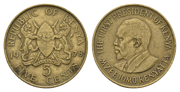 Кения 5 центов 1978 Джомо Кениата KM 10 никель латунь 4114-423