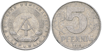 ГДР 5 пфеннигов 1975 A KM 9.1 алюминий 4615-1265
