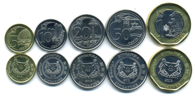 Сингапур лот из 5 монет 2013 5, 10, 20, 50 центов, 1 доллар UNC N2-50