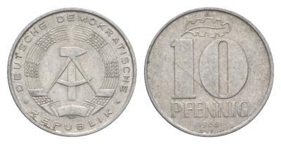 ГДР 10 пфеннигов 1968 A KM 10 алюминий 4538-542