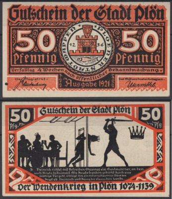 Плён 50 пфеннигов ND (1921) Grabowski 1064.2а бумага UNC (пресс) 2193-50-3-1