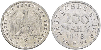 ГЕРМАНИЯ 200 МАРОК 1923 E KM 35, J. 304, Weege 22 алюминий 210-455