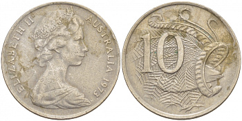 Австралия 10 центов 1973 Елизавета II (1952-), птица лирахвост KM 65 медно-никель 4539-1112
