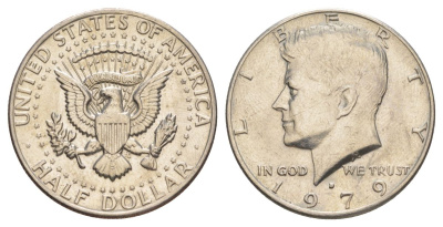 США 1/2 доллара (50 центов) 1979 D, Джон Кеннеди KM A202b медь плакированная медно-никелем aUNC 4120-923