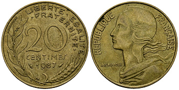 Франция 20 сантимов 1987 тип Marianne KM 930 медь алюминий никель 4135-626