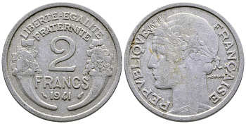 ФРАНЦИЯ 2 ФРАНКА 1941 KM 886а.1 алюминий 80-1245